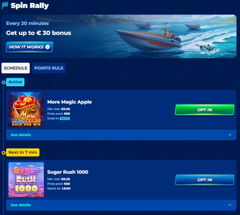 BassBet Spin Rally rangsor és legutóbbi nagy nyeremény statisztikák.